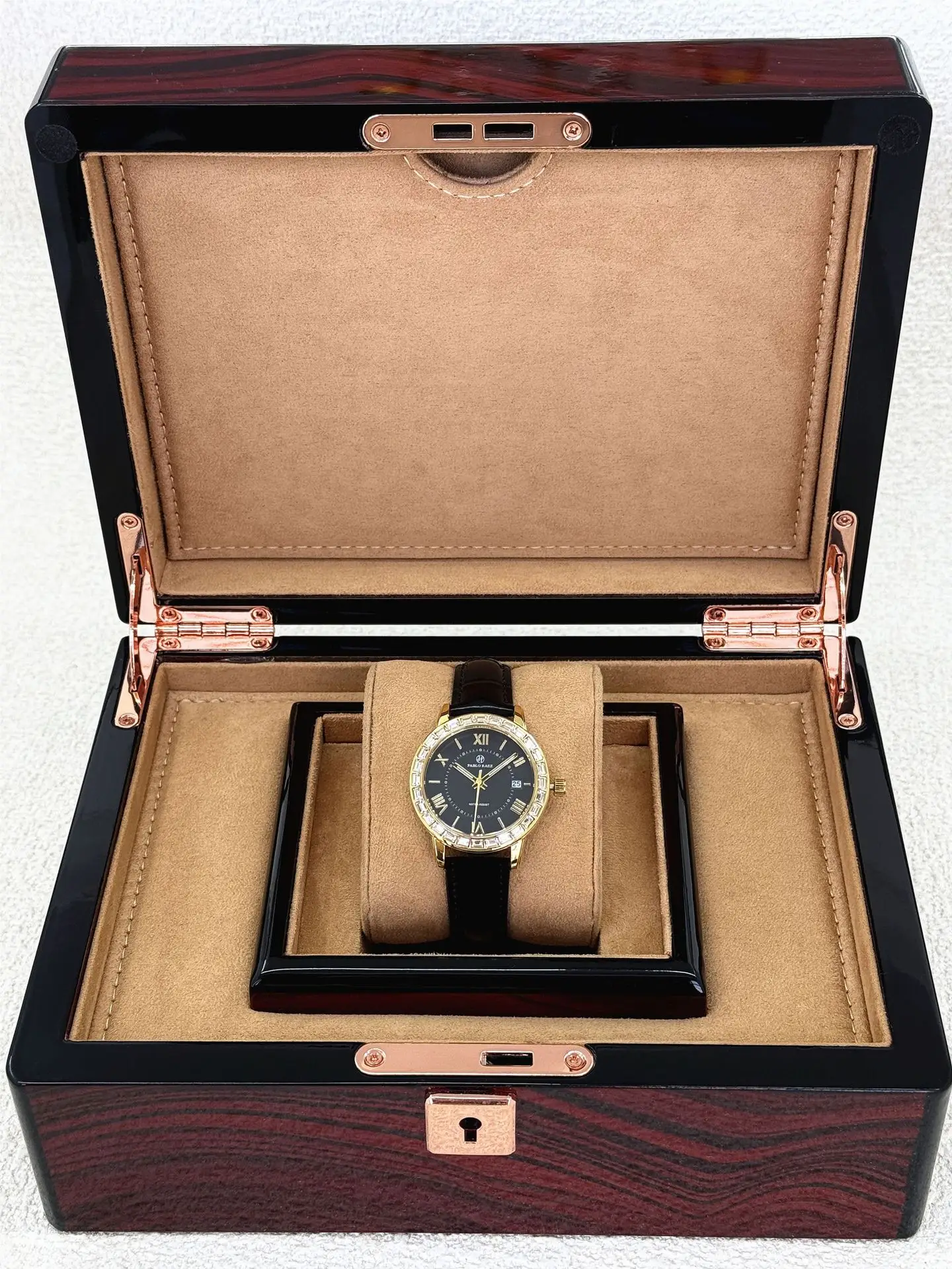 Women's Black Calendar Watch with Gold Plated Dial — feature 13