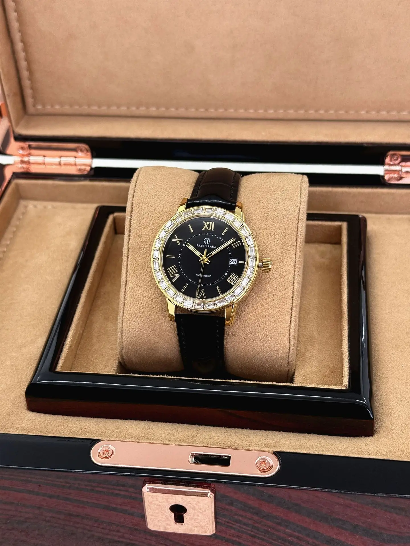 Women's Black Calendar Watch with Gold Plated Dial — feature 14