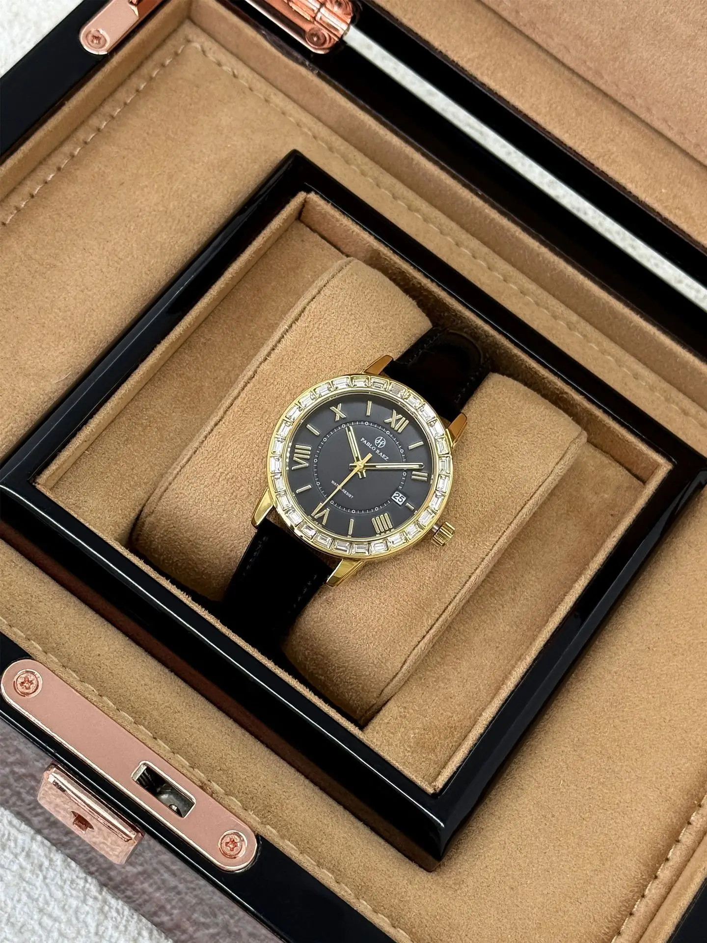 Women's Black Calendar Watch with Gold Plated Dial — feature 15