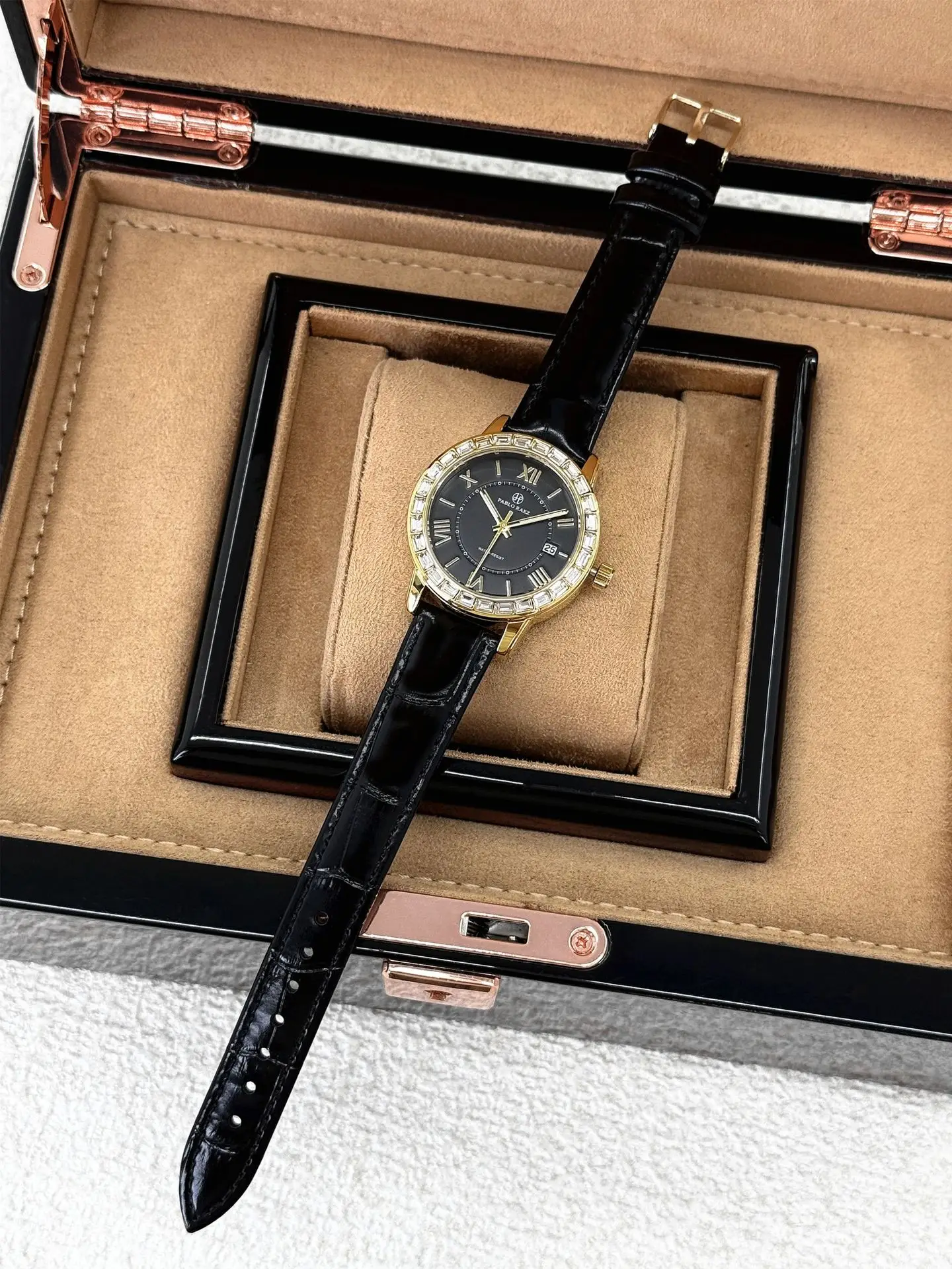 Women's Black Calendar Watch with Gold Plated Dial — feature 16