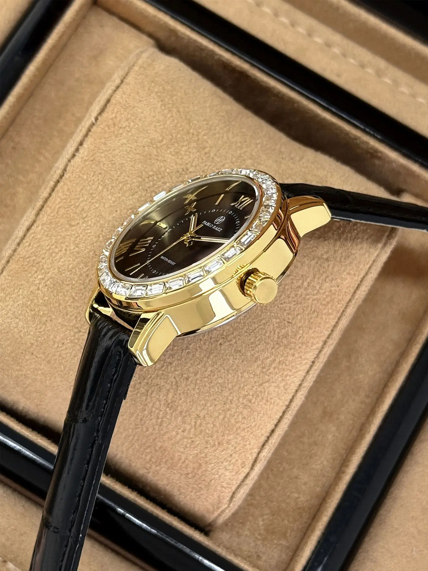 Women's Black Calendar Watch with Gold Plated Dial — feature 17