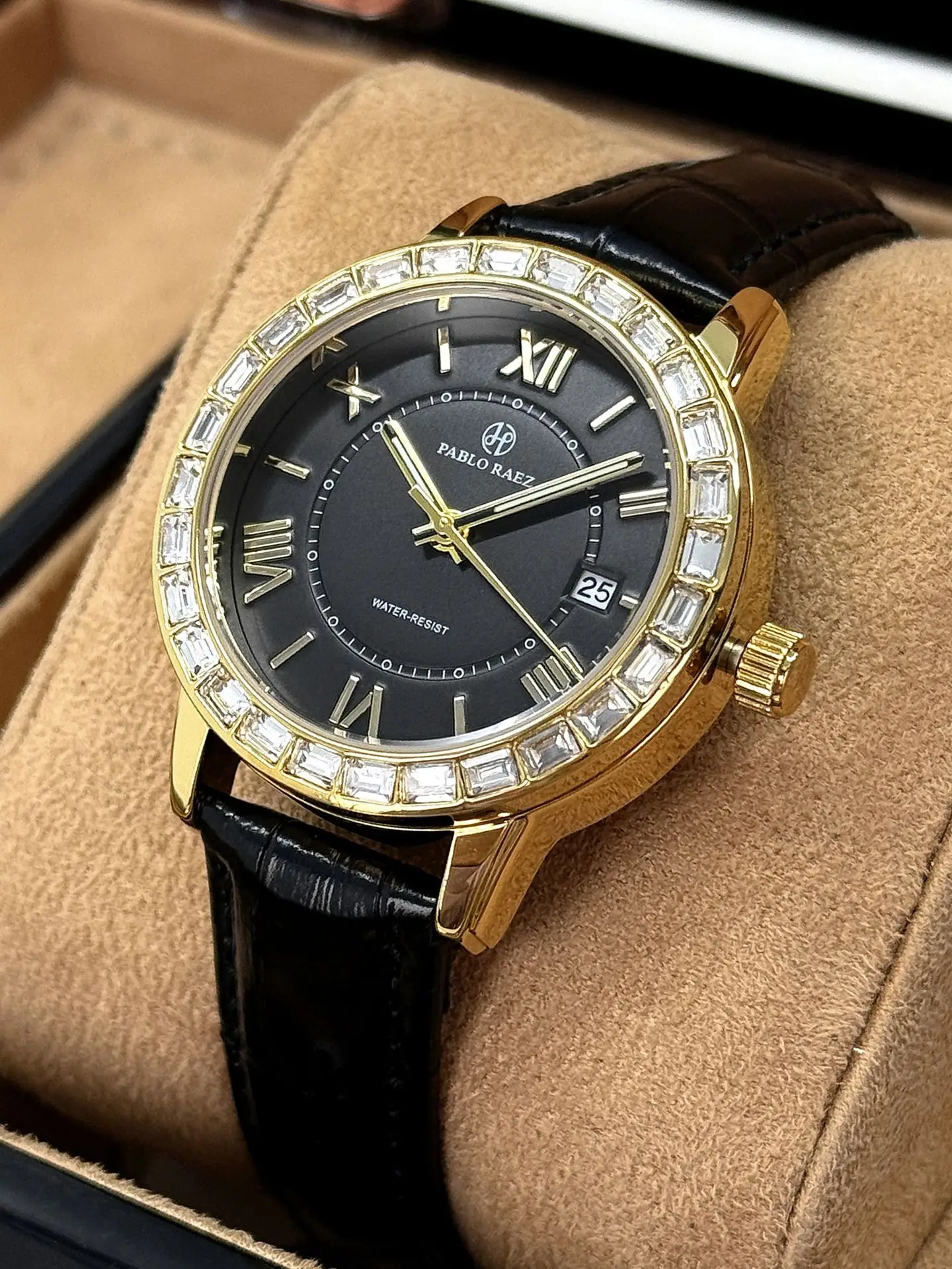 Women's Black Calendar Watch with Gold Plated Dial — feature 6
