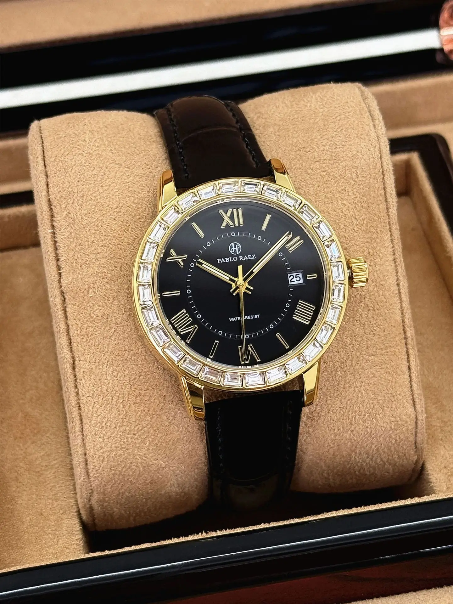 Women's Black Calendar Watch with Gold Plated Dial — feature 8