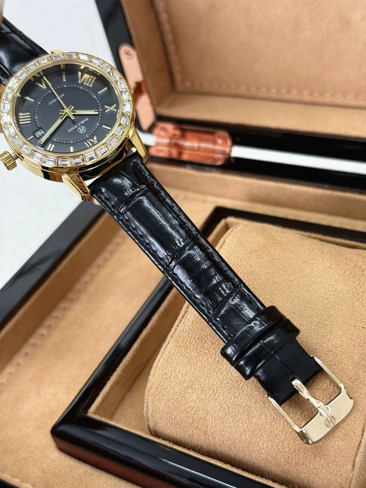 Women's Black Calendar Watch with Gold Plated Dial — feature 9