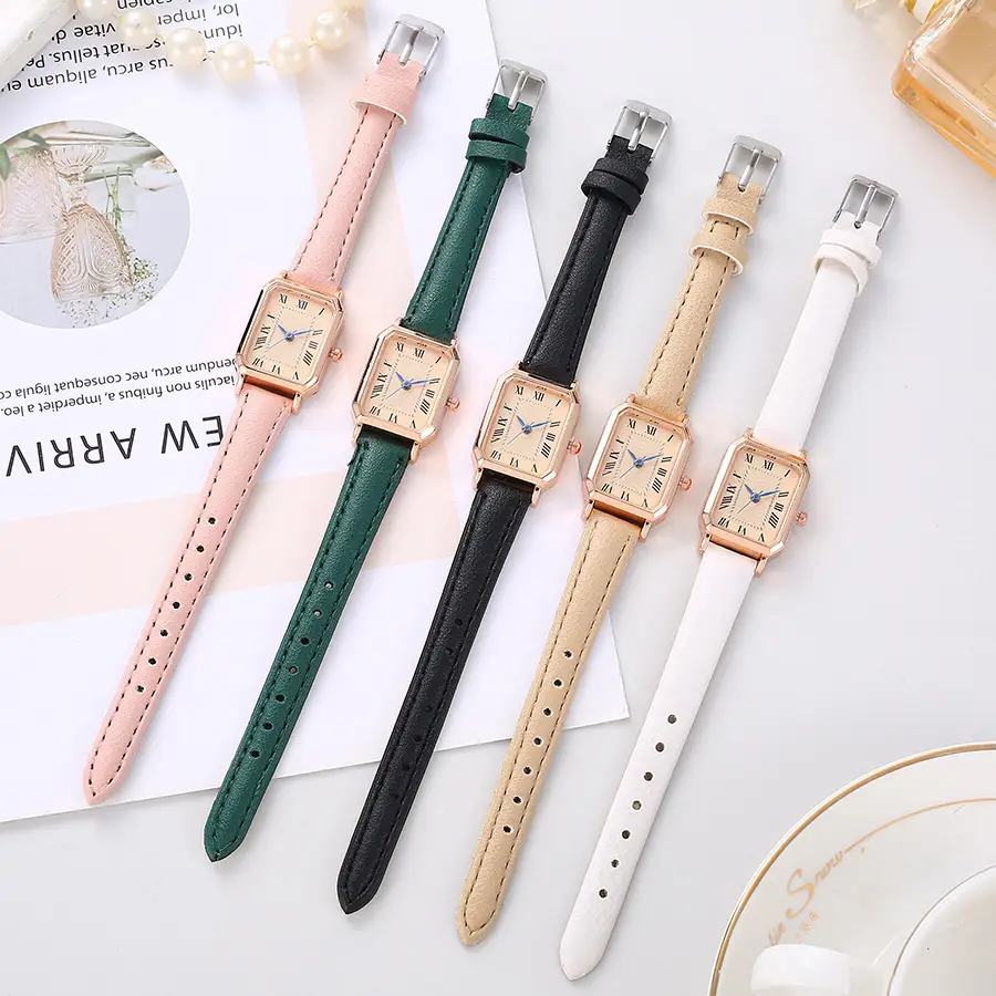 Women's Green Leather Roman Numeral Watch - Image 6