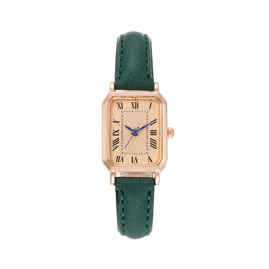 Women's Green Leather Roman Numeral Watch - Image 3