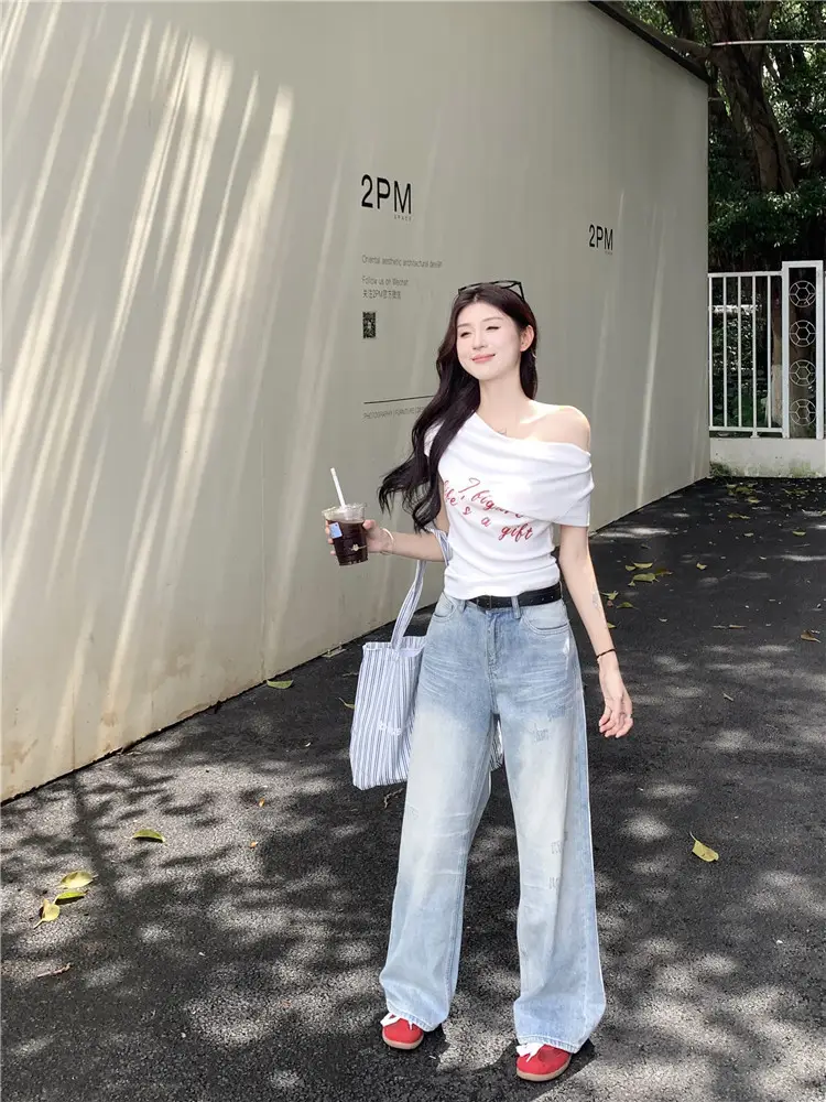 Women's 2025 Short-Sleeved Slim-Fit T-Shirt with Short Neck Collar for Summer Letter Print Slim Look Spice Girls All-Match Short Shoulder Top — feature 11