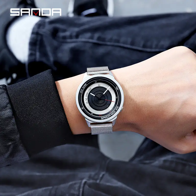 Sanda Youth Quartz Watch with Mesh Strap, Silver, Black, Rose Gold, Black - Image 2