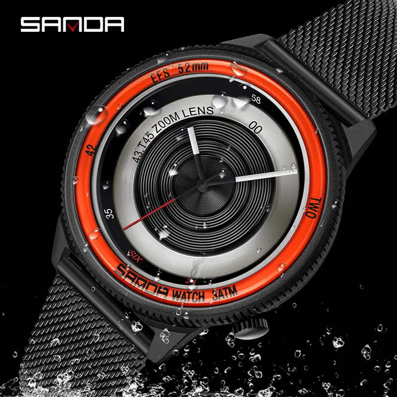 Sanda Youth Quartz Watch with Mesh Strap, Silver, Black, Rose Gold, Black - Image 3