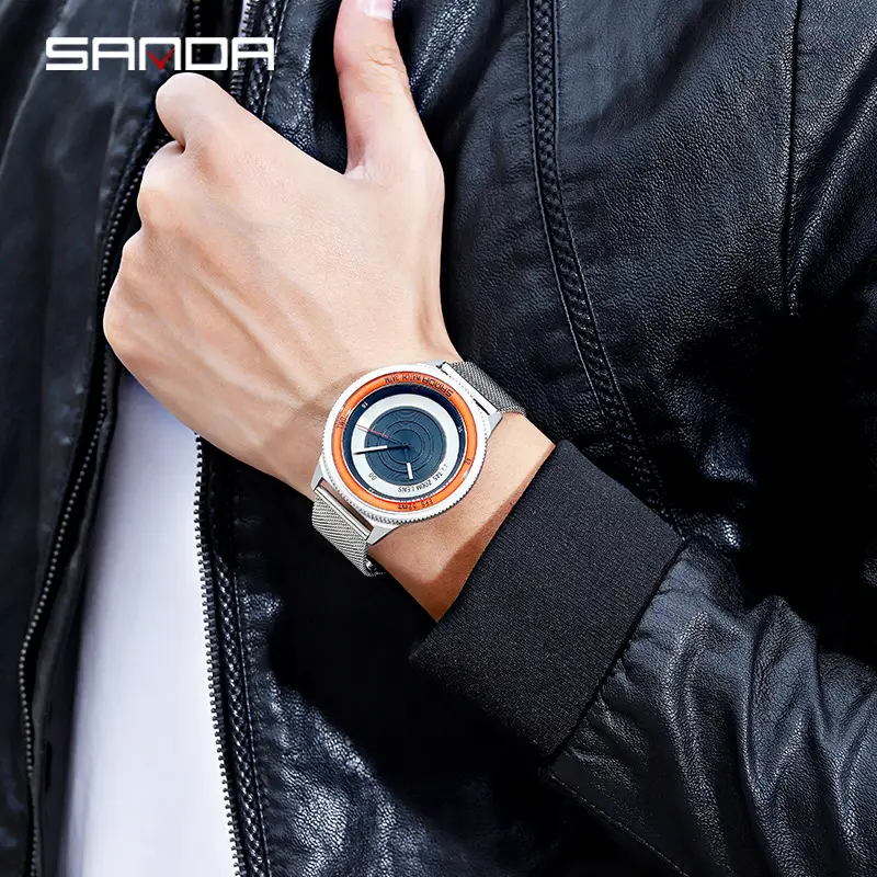 Sanda Youth Quartz Watch with Mesh Strap, Silver, Black, Rose Gold, Black - Image 4