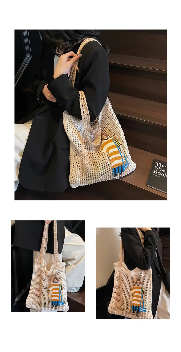 Handheld Woven Mesh Bag for Women Summer Travel — feature 5