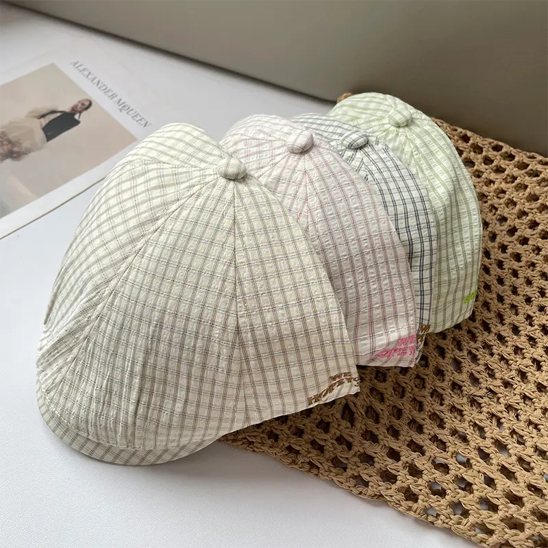 Vintage Pink Plaid Beret Women's Spring New Anti-wearing Newsboy Cap Big Head Fashion All-match Cap — feature 17