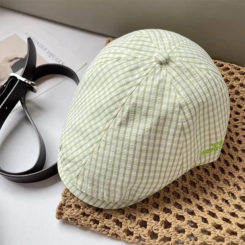 Vintage Pink Plaid Beret Women's Spring New Anti-wearing Newsboy Cap Big Head Fashion All-match Cap — feature 19