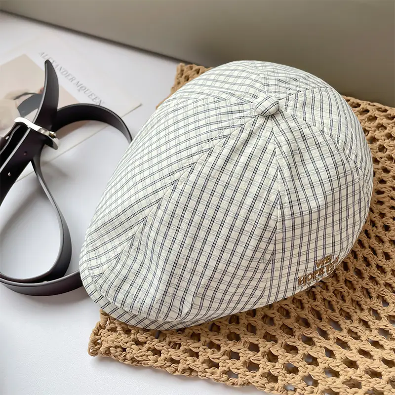 Vintage Pink Plaid Beret Women's Spring New Anti-wearing Newsboy Cap Big Head Fashion All-match Cap — feature 20