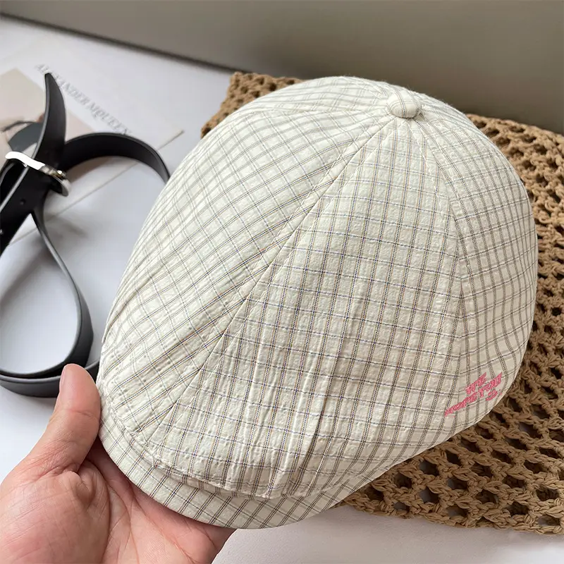 Vintage Pink Plaid Beret Women's Spring New Anti-wearing Newsboy Cap Big Head Fashion All-match Cap — feature 22