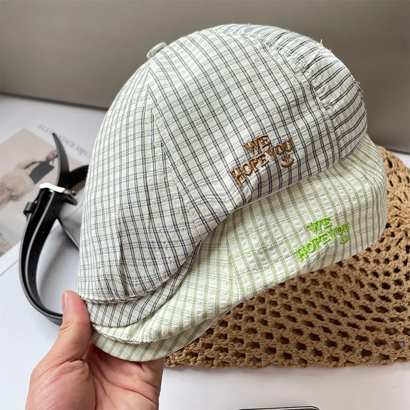 Vintage Pink Plaid Beret Women's Spring New Anti-wearing Newsboy Cap Big Head Fashion All-match Cap — feature 23
