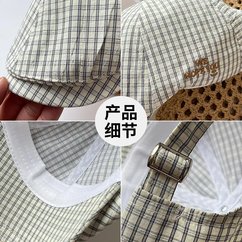 Vintage Pink Plaid Beret Women's Spring New Anti-wearing Newsboy Cap Big Head Fashion All-match Cap — feature 25