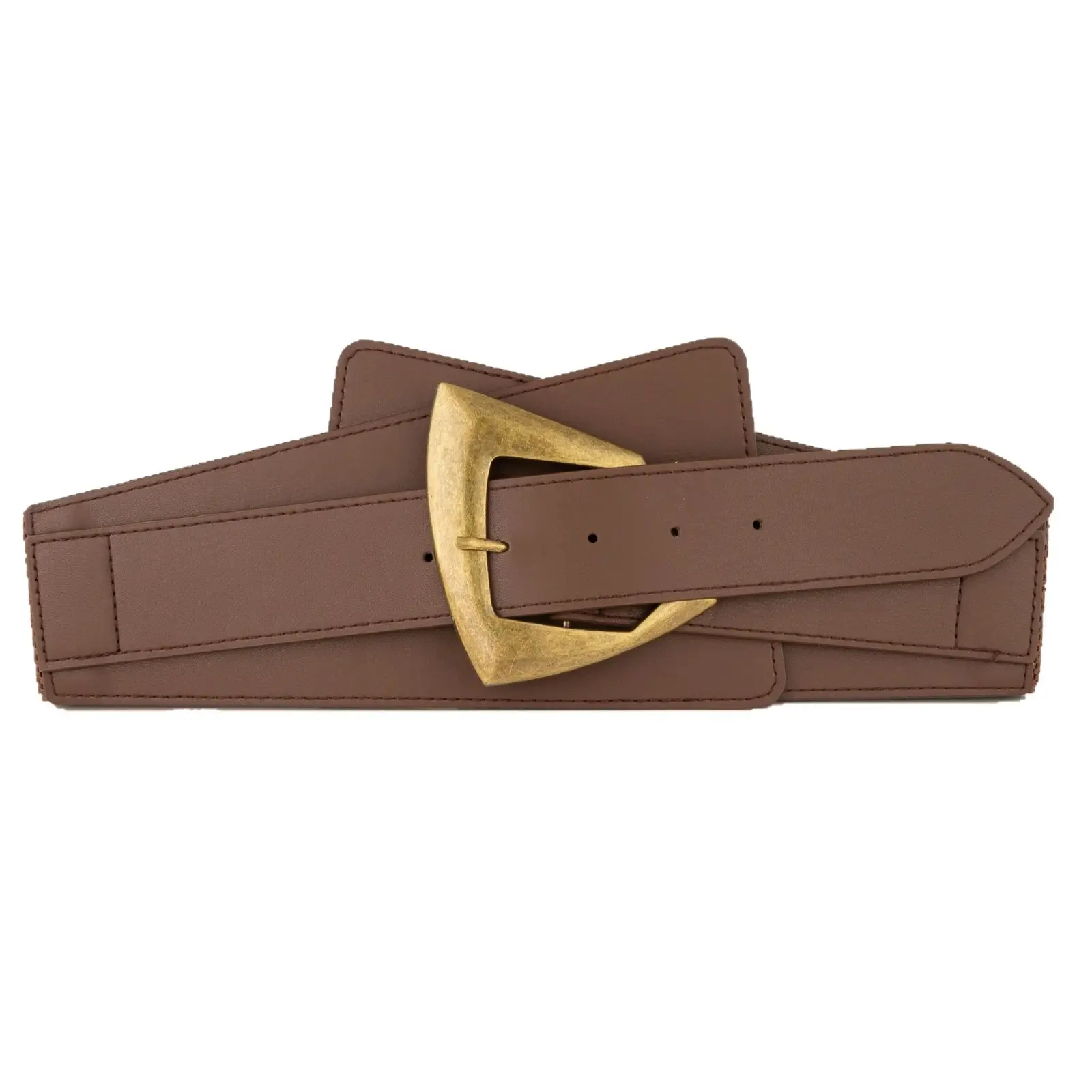 Women's Black & Brown Elastic Waist Belt with Gold Buckle - Image 7