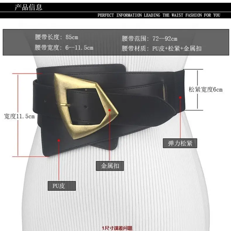 Women's Black & Brown Elastic Waist Belt with Gold Buckle — feature 2