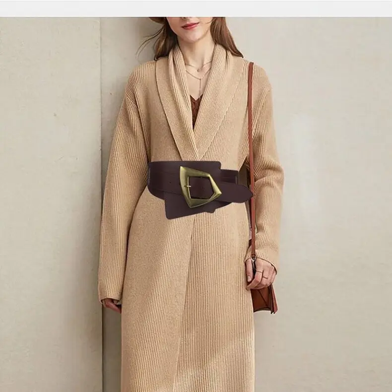 Women's Black & Brown Elastic Waist Belt with Gold Buckle — feature 3