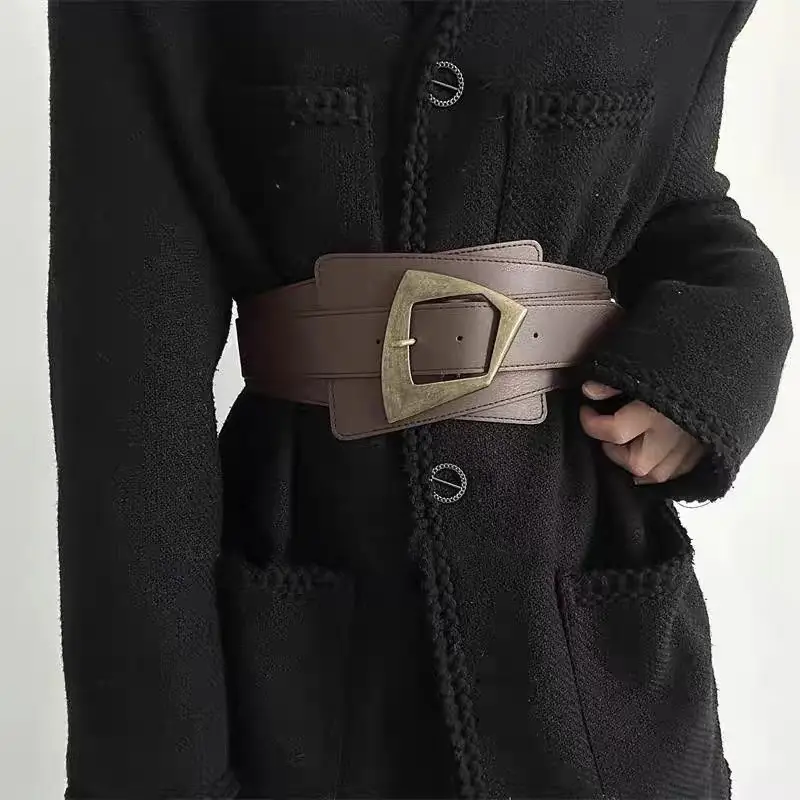 Women's Black & Brown Elastic Waist Belt with Gold Buckle — feature 5