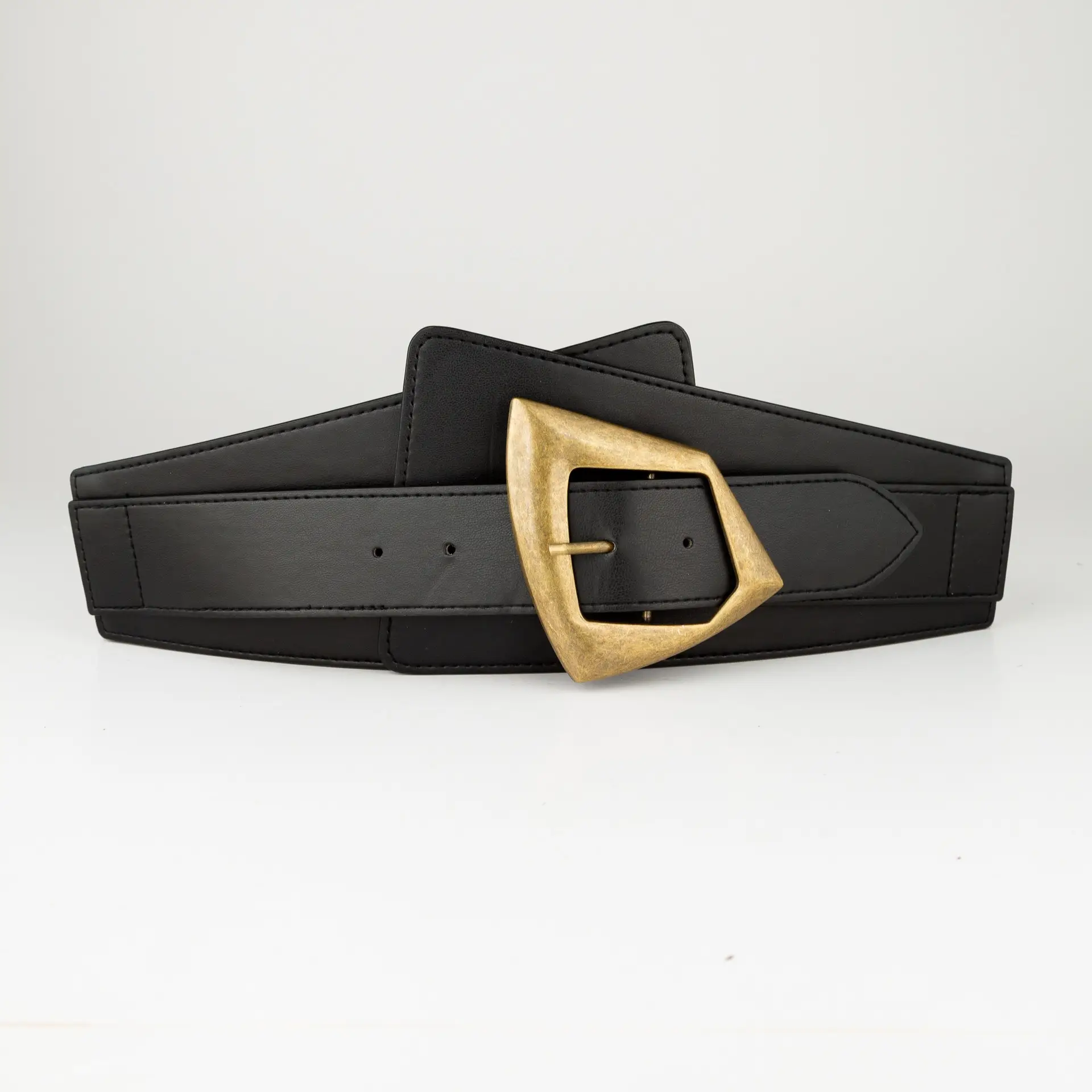 Women's Black & Brown Elastic Waist Belt with Gold Buckle — feature 9