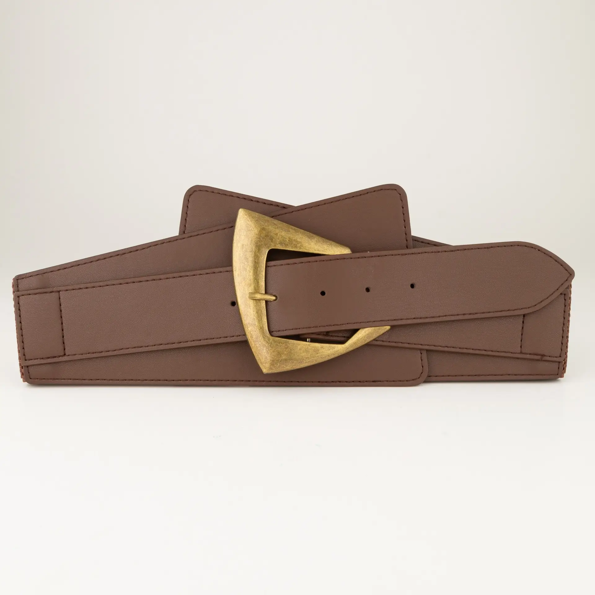 Women's Black & Brown Elastic Waist Belt with Gold Buckle - Image 2