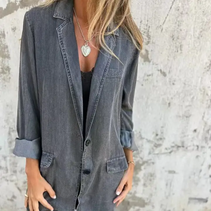 2024 Denim Jacket Collar Suit for Women - Image 8