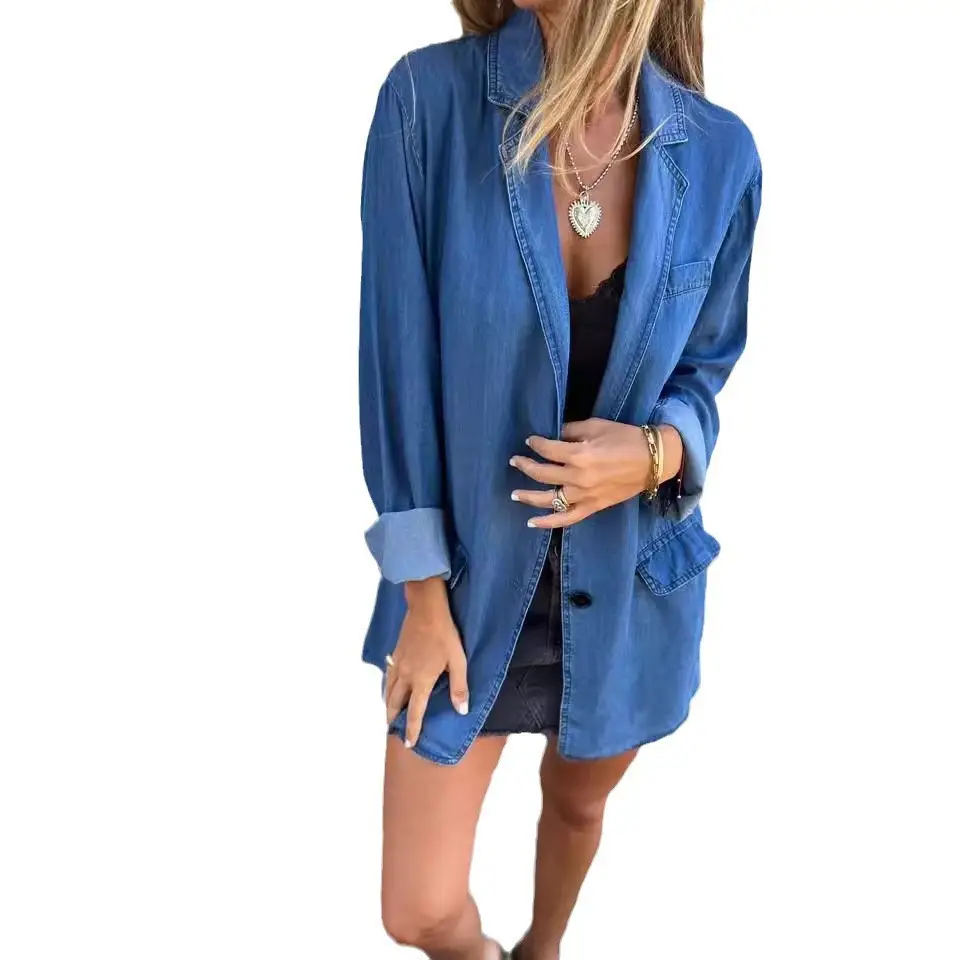 2024 Denim Jacket Collar Suit for Women - Image 9