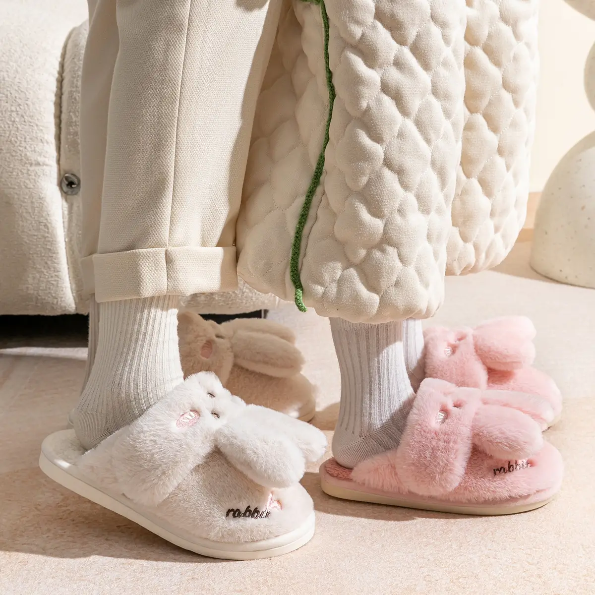 Children's Cotton Furry Slippers for Girls Autumn Winter 2024 - Image 4