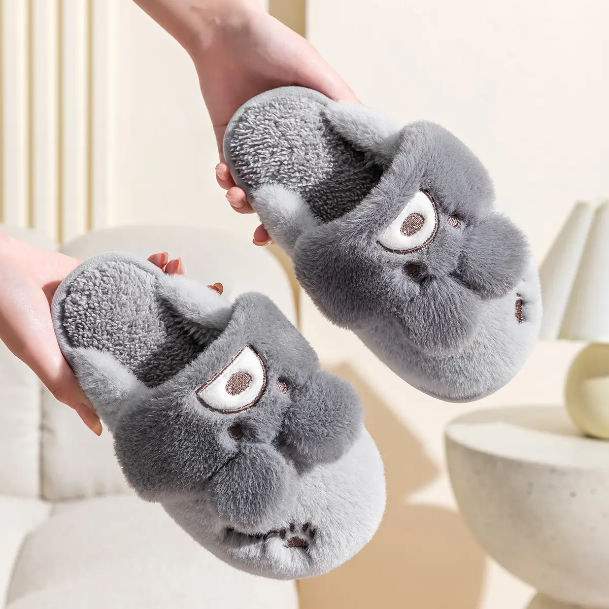 Children's Cotton Furry Slippers for Girls Autumn Winter 2024 - Image 5