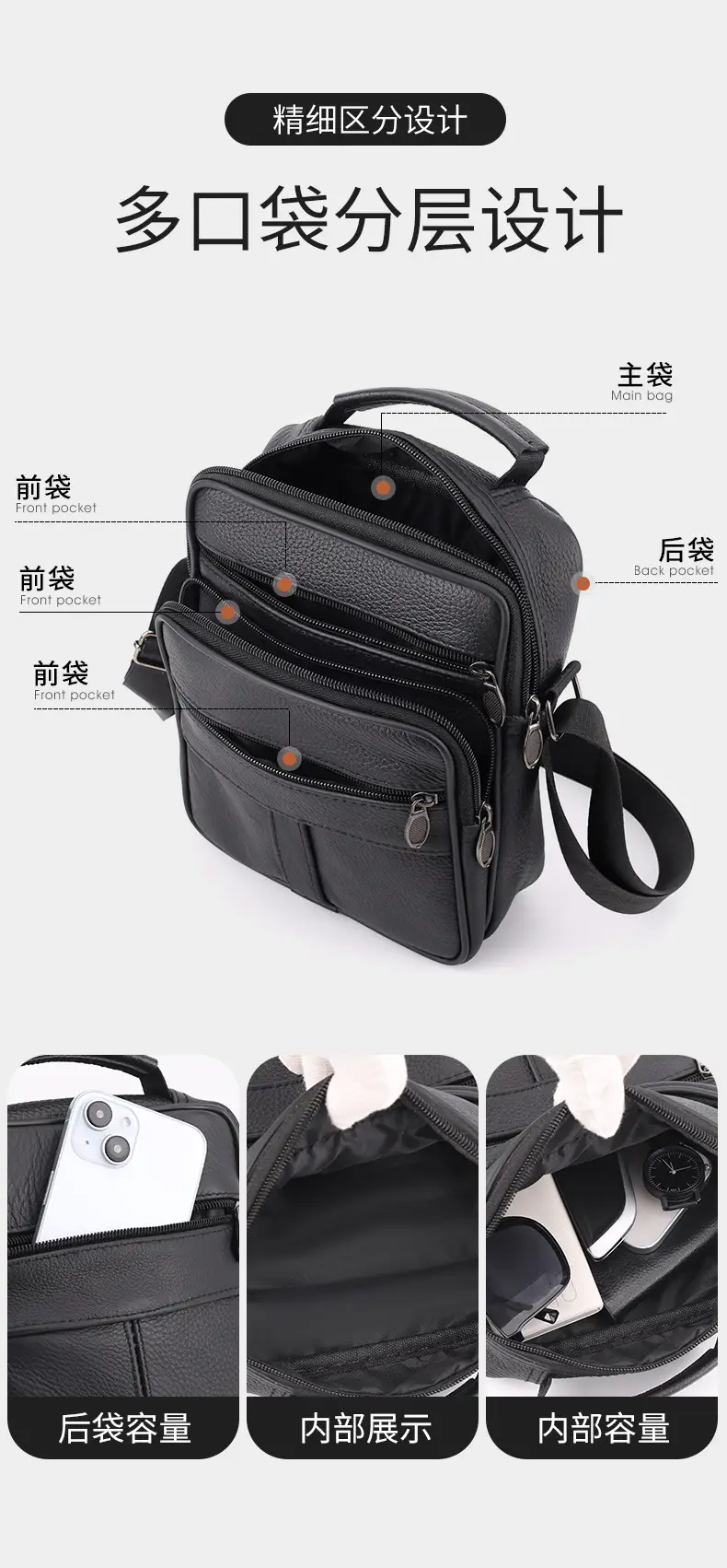 Men's Multi-Color Crossbody Shoulder Bag Large Capacity Leather — feature 11