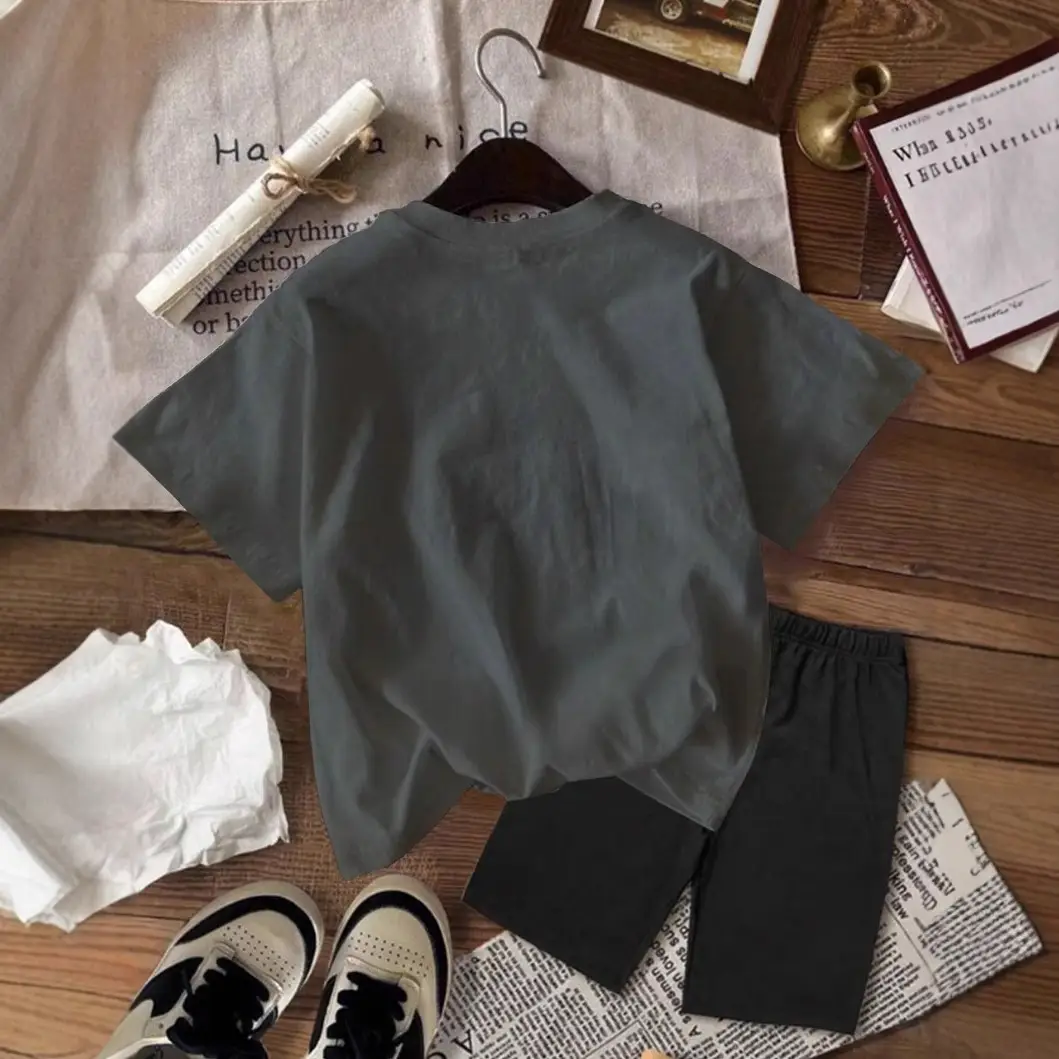 Women Loose Letter Printed T-Shirt Black Shorts Set Summer 2025 - Image 3