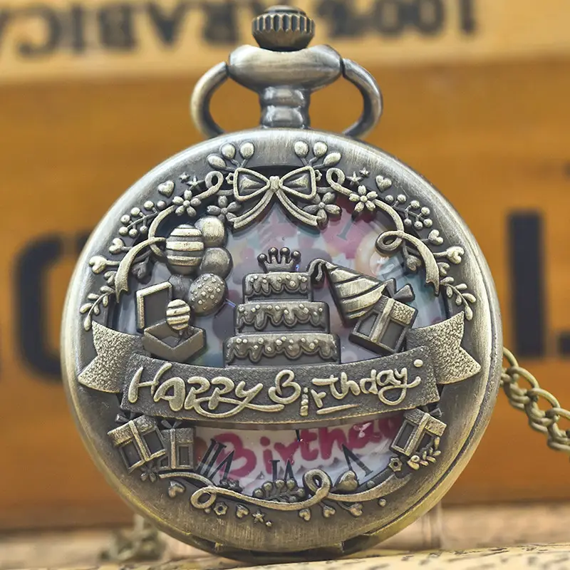 Happy Birthday Mechanical Pocket Watch with Crown Design - Image 6