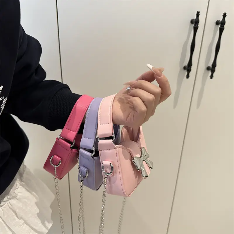 Silver Bowknot Chain Shoulder Crossbody Bag for Girls