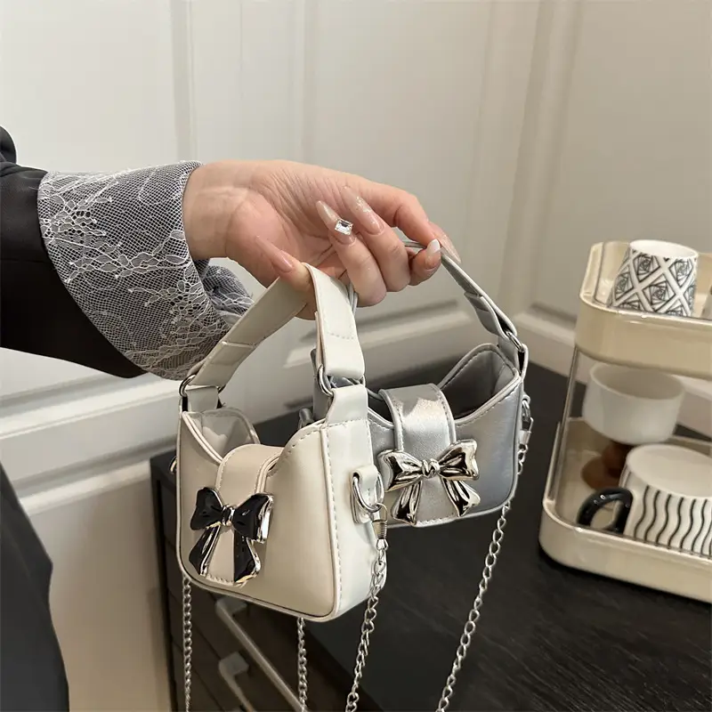 Silver Bowknot Chain Shoulder Crossbody Bag for Girls — feature 15
