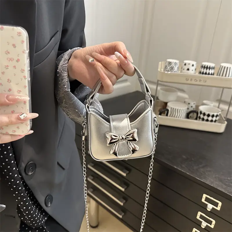 Silver Bowknot Chain Shoulder Crossbody Bag for Girls — feature 20
