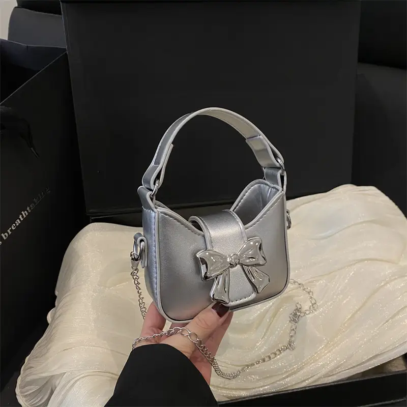 Silver Bowknot Chain Shoulder Crossbody Bag for Girls — feature 9