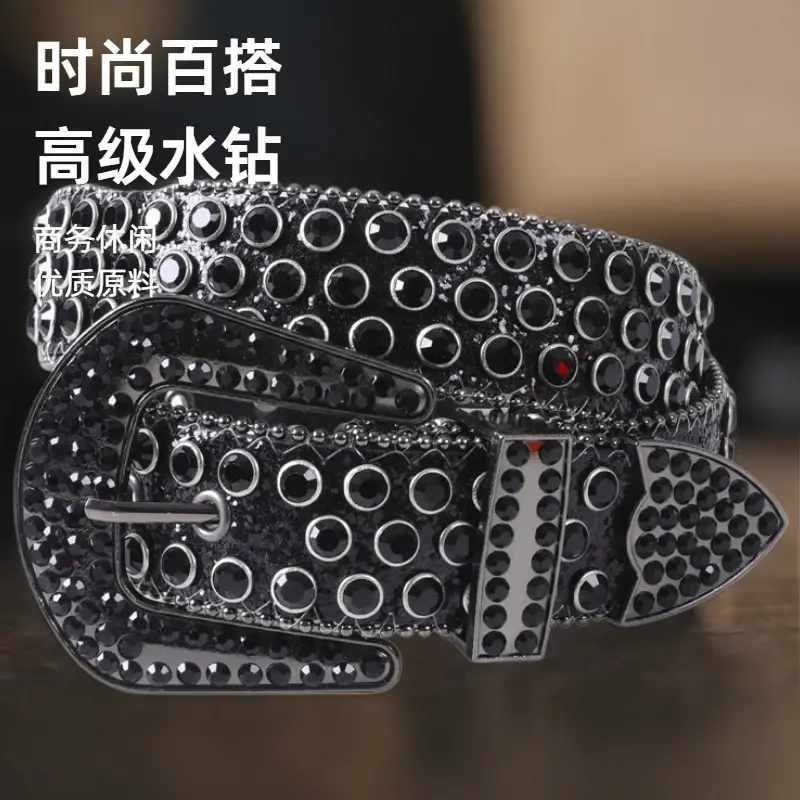 Black Diamond Belt with Rhinestone Decor for Men Women