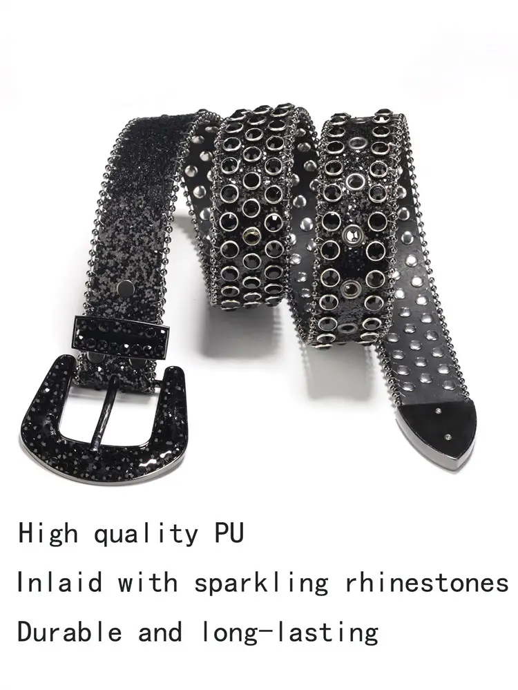 Black Diamond Belt with Rhinestone Decor for Men Women — feature 14