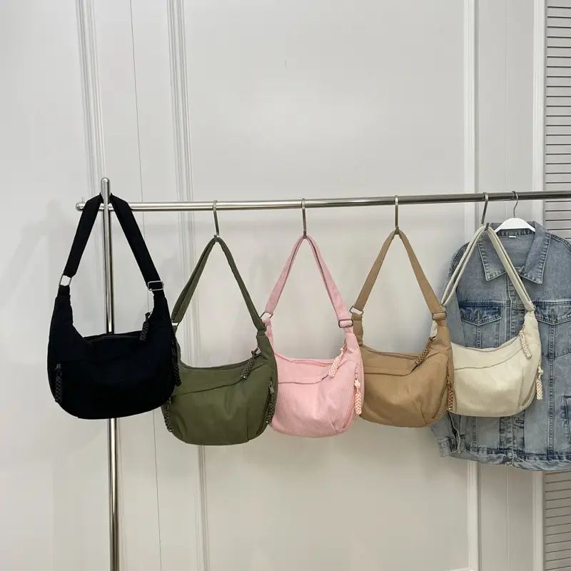 Women's Beige Ribbed Shoulder Bag with Tassel