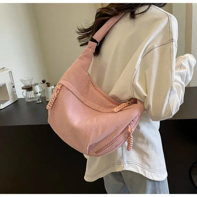 Women's Beige Ribbed Shoulder Bag with Tassel — feature 30
