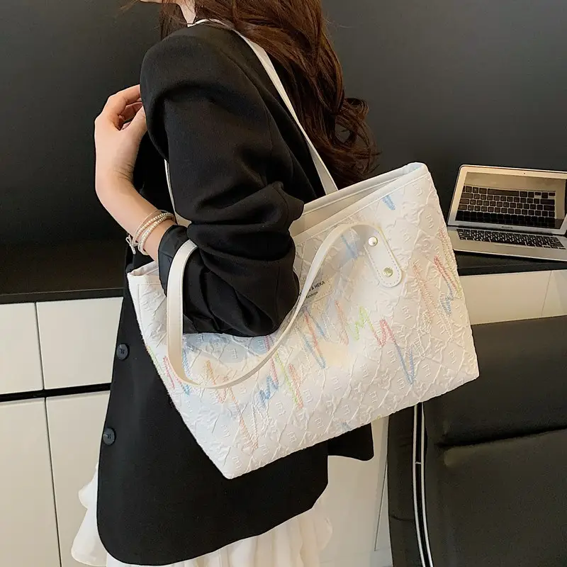 Women's Light Blue Embroidered Tote Bag Large Capacity - Image 8