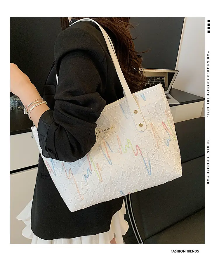 Women's Light Blue Embroidered Tote Bag Large Capacity — feature 1