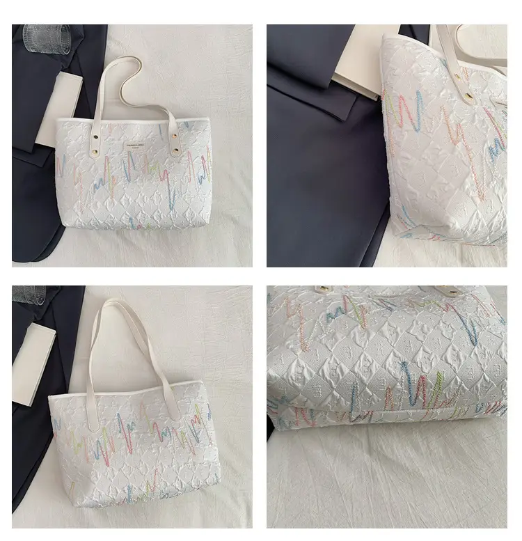 Women's Light Blue Embroidered Tote Bag Large Capacity — feature 10
