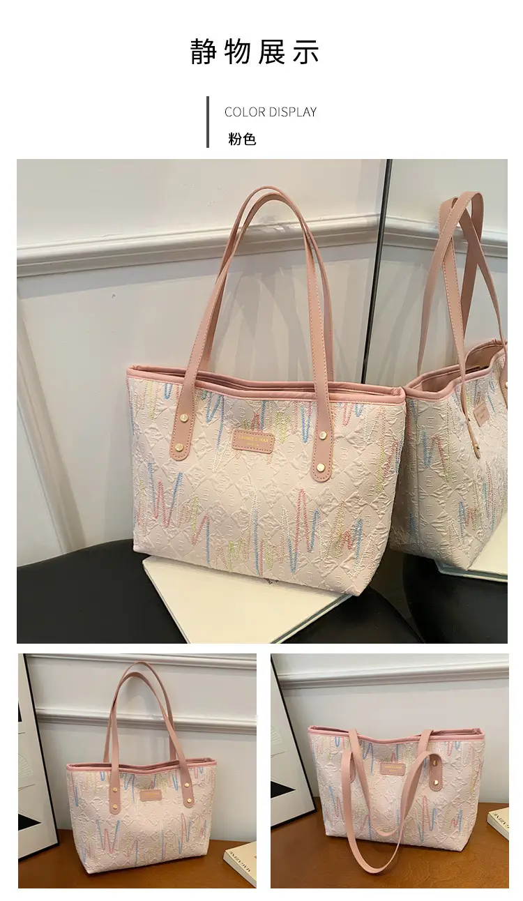 Women's Light Blue Embroidered Tote Bag Large Capacity — feature 12