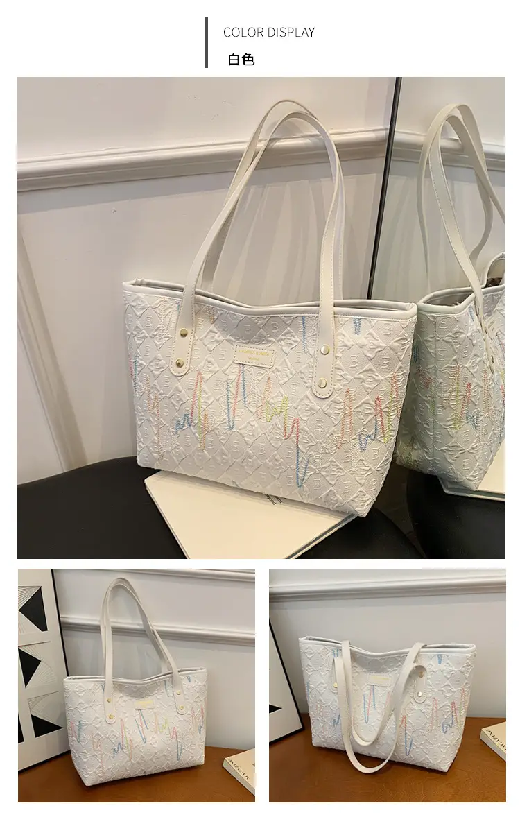 Women's Light Blue Embroidered Tote Bag Large Capacity — feature 15