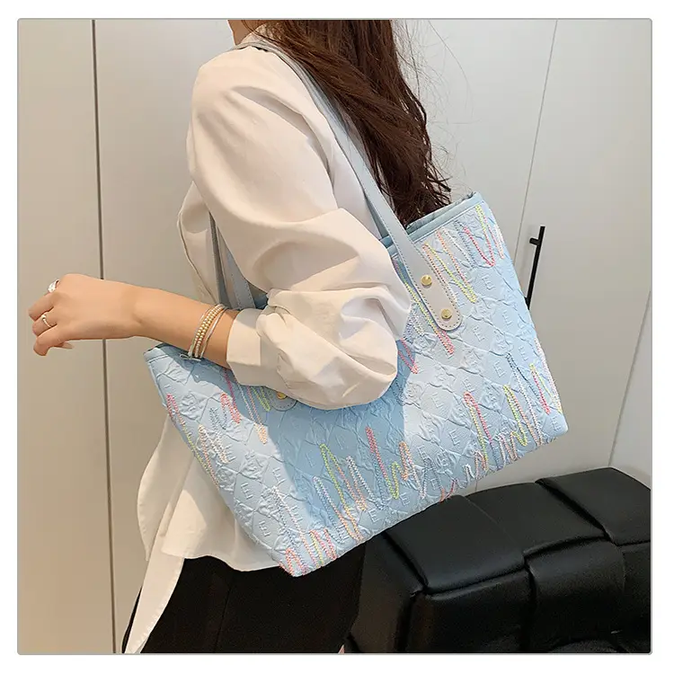 Women's Light Blue Embroidered Tote Bag Large Capacity — feature 19