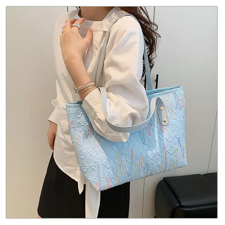 Women's Light Blue Embroidered Tote Bag Large Capacity — feature 20