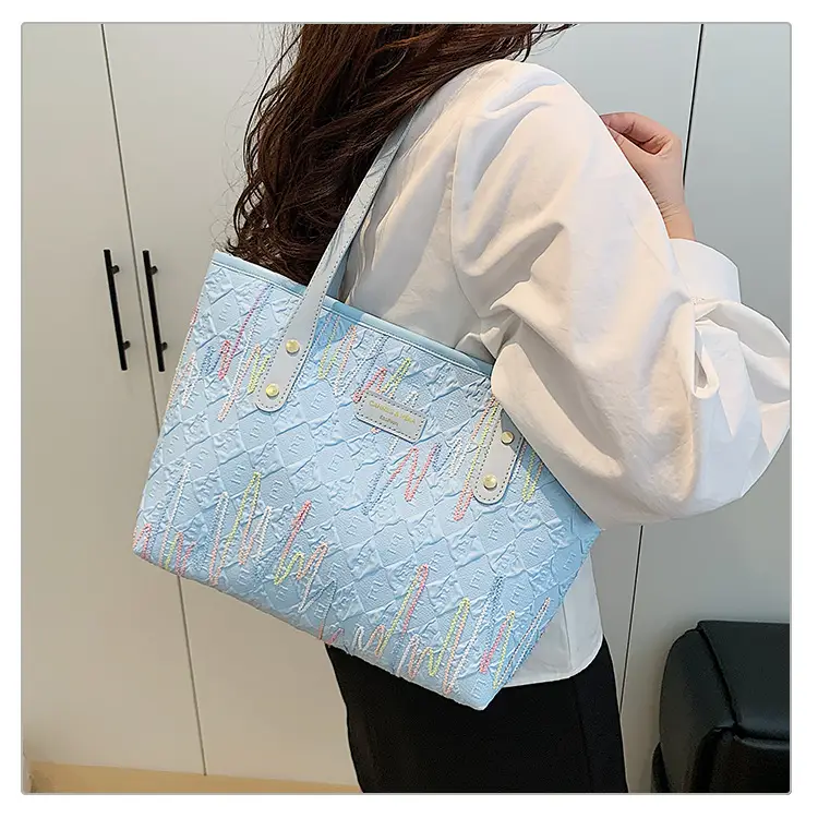 Women's Light Blue Embroidered Tote Bag Large Capacity — feature 21